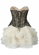 Nyla | Dames Strapless Kanten Corset Rimpel Mini Cocktailjurk