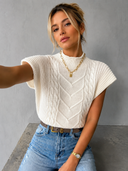 Nyomi | Dames Top met Korte Mouwen en Chevron Patroon Kabelbrei