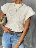 Nyomi | Dames Top met Korte Mouwen en Chevron Patroon Kabelbrei