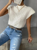 Nyomi | Dames Top met Korte Mouwen en Chevron Patroon Kabelbrei