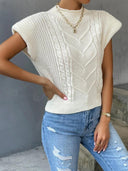 Nyomi | Dames Top met Korte Mouwen en Chevron Patroon Kabelbrei