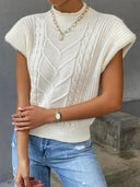 Nyomi | Dames Top met Korte Mouwen en Chevron Patroon Kabelbrei