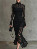 Orlaith | Dames Bloemen Kant Lange Mouwen Fishtail Maxi Jurk