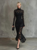 Orlaith | Dames Bloemen Kant Lange Mouwen Fishtail Maxi Jurk