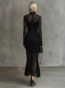 Orlaith | Dames Bloemen Kant Lange Mouwen Fishtail Maxi Jurk