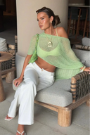 Palmer | Dames Off-Shoulder Open Gebreide Crop Top Cover-Up