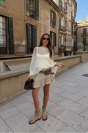 Palmer | Dames Off-Shoulder Open Gebreide Crop Top Cover-Up