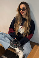 Payton | Dames Drop Shoulder Lange Mouw Graphic Gebreide Trui