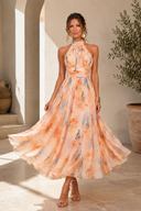 Phillipa | Vrouwen Abstracte Print Halter Midi Bruiloft Gast Jurk