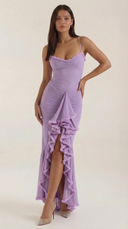 Phoebe | Dames Mouwloze Ruffle Maxi Herfst Bruiloft Gast Jurk
