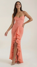 Phoebe | Dames Mouwloze Ruffle Maxi Herfst Bruiloft Gast Jurk