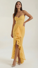Phoebe | Dames Mouwloze Ruffle Maxi Herfst Bruiloft Gast Jurk