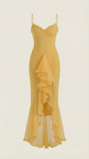 Phoebe | Dames Mouwloze Ruffle Maxi Herfst Bruiloft Gast Jurk