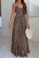 Pixie | Vrouwen Leopard Print Spaghetti Strap Flowing Maxi Zomerjurk