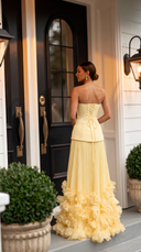 Prairie | Dames Corset Strapless Geplooid Maxi Herfst Bruidsgast Jurk
