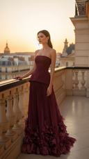 Prairie | Dames Corset Strapless Geplooid Maxi Herfst Bruidsgast Jurk
