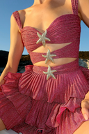 Presley | Dames Starfish Cutout Gelaagde Ruffle Plissé Mini Jurk