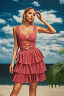 Presley | Dames Starfish Cutout Gelaagde Ruffle Plissé Mini Jurk