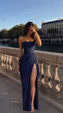 Primula | Dames Strapless Gerimpeld Hoge Split Maxi Herfst Gelegenheid Jurk