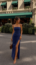 Primula | Dames Strapless Gerimpeld Hoge Split Maxi Herfst Gelegenheid Jurk