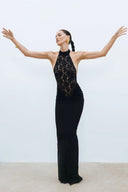 Rayna | Dames Hoge Hals Mouwloze Rugloze Kanten Bodycon Maxi Jurk