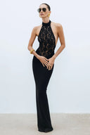 Rayna | Dames Hoge Hals Mouwloze Rugloze Kanten Bodycon Maxi Jurk