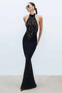 Rayna | Dames Hoge Hals Mouwloze Rugloze Kanten Bodycon Maxi Jurk