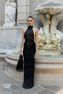 Rayna | Dames Hoge Hals Mouwloze Rugloze Kanten Bodycon Maxi Jurk