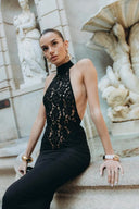Rayna | Dames Hoge Hals Mouwloze Rugloze Kanten Bodycon Maxi Jurk