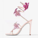 Rebecca | Dames Bloemen Rhinestone Wrap Strap Stiletto Sandalen Hakken