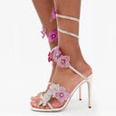 Rebecca | Dames Bloemen Rhinestone Wrap Strap Stiletto Sandalen Hakken