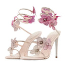 Rebecca | Dames Bloemen Rhinestone Wrap Strap Stiletto Sandalen Hakken