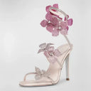 Rebecca | Dames Bloemen Rhinestone Wrap Strap Stiletto Sandalen Hakken