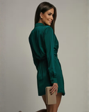 Ridley | Dames Lange Mouwen Drapé Satijnen Mini Elegante Feestjurk