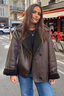 Rozemarijn | Dames Faux Leather Shearling Aviator Jacket