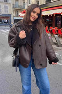 Rozemarijn | Dames Faux Leather Shearling Aviator Jacket