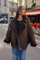 Rozemarijn | Dames Faux Leather Shearling Aviator Jacket