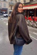 Rozemarijn | Dames Faux Leather Shearling Aviator Jacket