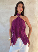 Sabrina | Dames Halter Ruffle Mouwloze Doorzichtige Laagjes Feesttop