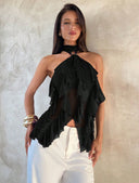 Sabrina | Dames Halter Ruffle Mouwloze Doorzichtige Laagjes Feesttop