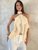 Sabrina | Dames Halter Ruffle Mouwloze Doorzichtige Laagjes Feesttop