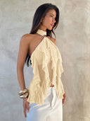Sabrina | Dames Halter Ruffle Mouwloze Doorzichtige Laagjes Feesttop