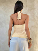 Sabrina | Dames Halter Ruffle Mouwloze Doorzichtige Laagjes Feesttop