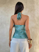 Sabrina | Dames Halter Ruffle Mouwloze Doorzichtige Laagjes Feesttop