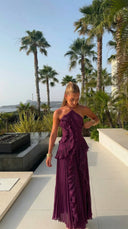 Samara | Dames Halter Nek Plissé Ruffle Maxi Jurk