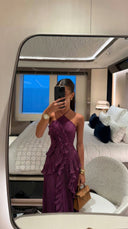 Samara | Dames Halter Nek Plissé Ruffle Maxi Jurk