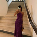 Samara | Dames Halter Nek Plissé Ruffle Maxi Jurk