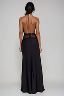 Selene | Dames Kanten Plunge Rugloze Maxi Jurk