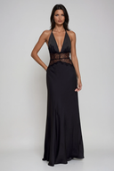 Selene | Dames Kanten Plunge Rugloze Maxi Jurk