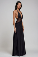 Selene | Dames Kanten Plunge Rugloze Maxi Jurk